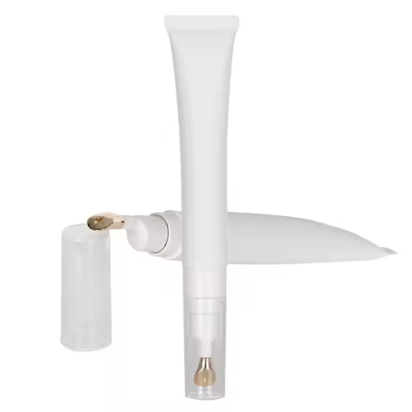 Custom 15ml 20ml Squeeze Cosmetic Eye Cream Container PE Tube with Zinc Alloy Applicator Eye Serum Tube