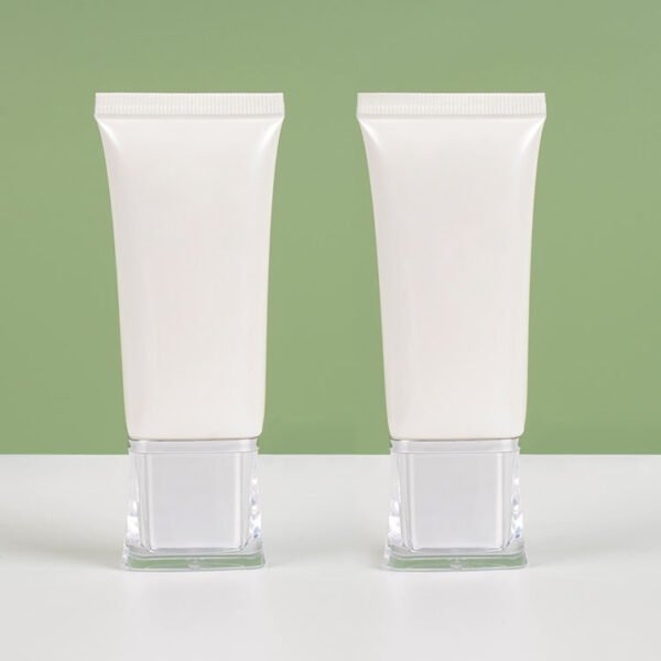Square acrylic cover sunscreen cream plastic packaging cosmetic tube flat lotion cleanser foam white empty pe plastic soft tube
