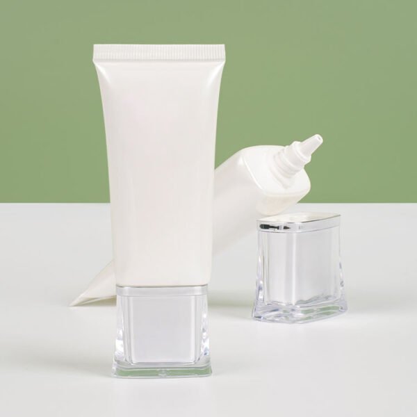 Square acrylic cover sunscreen cream plastic packaging cosmetic tube flat lotion cleanser foam white empty pe plastic soft tube - Image 2