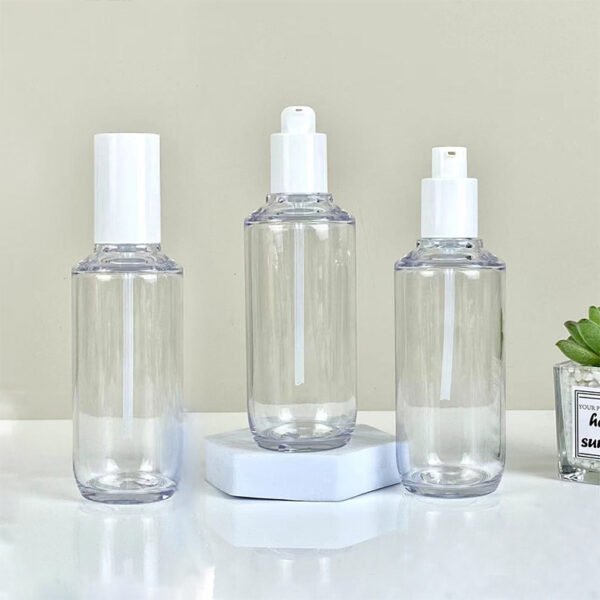 130ml Round Shoulder Cosmetic Bottle Clear PET Bottle With Lotion Pump Mist Spray Bottle Thick Wall PET for Essence Emulsion Bottle